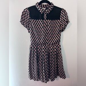 Cute Black Sheer and Orange Flower Button Front Mini Dress